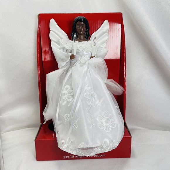 African American Angel Tree Topper 10 Inch Incandescent December Home Pre-Lit - Picture 2 of 8